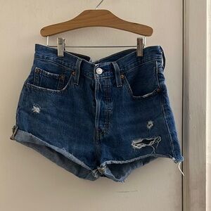 Levi's Dark Blue Distressed Jean Shorts